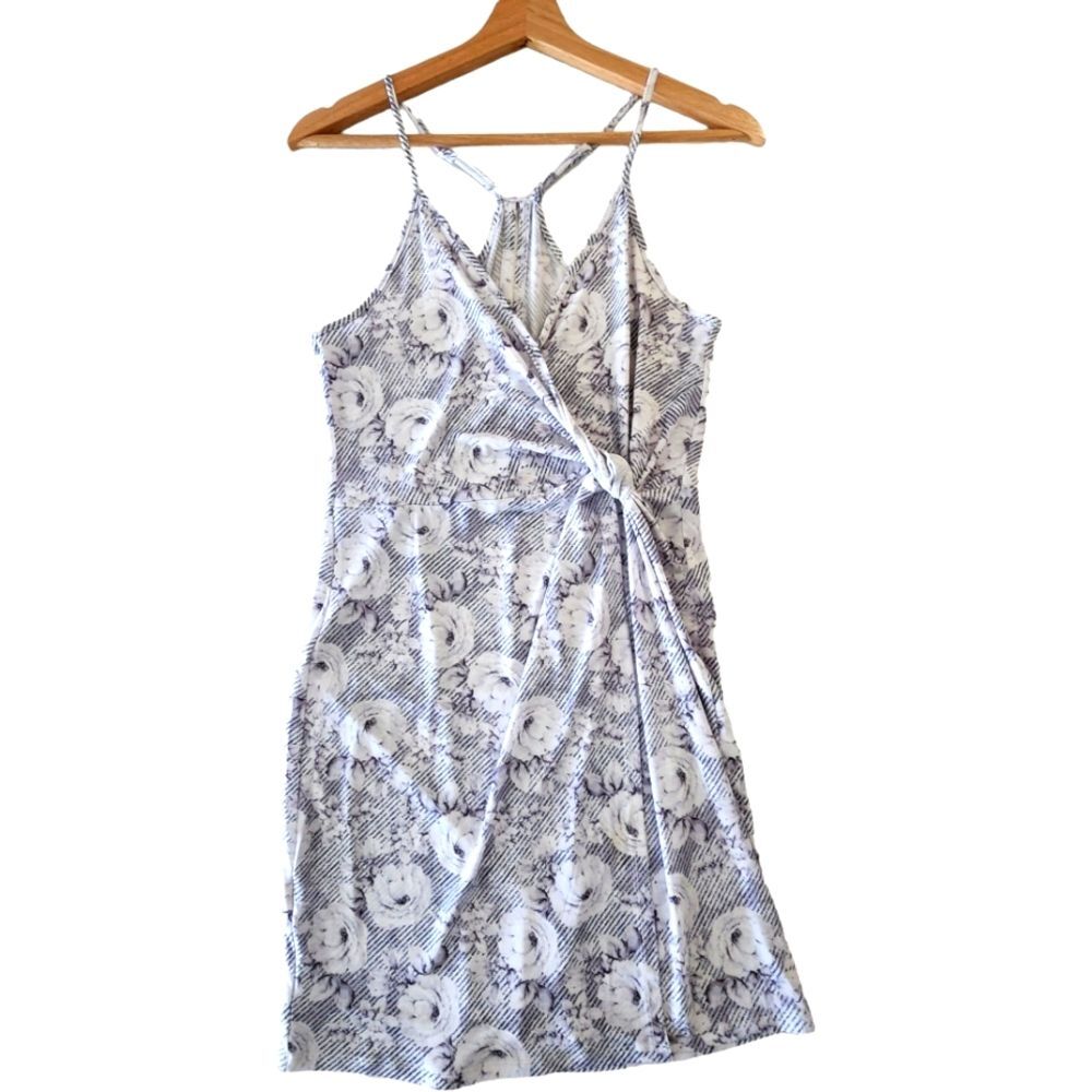 BCBGeneration Blue & White Floral Faux Wrap Spaghetti Strap Mini Dress Size S